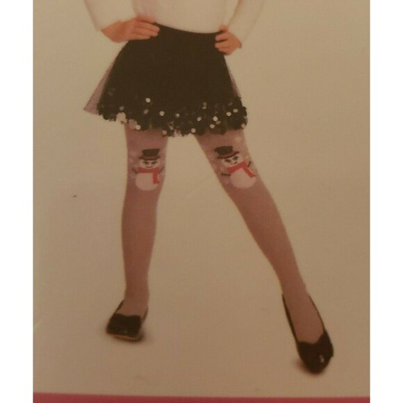 NEW Lily & Dan Girls Grey Snowman Holiday Tights Sz Large 12-14 - Picture 4 of 5